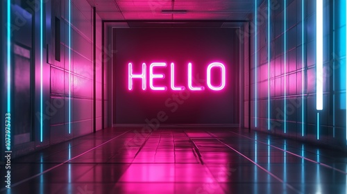 Hello Retro Neon Sign on Trendy Background. AI Generative photo