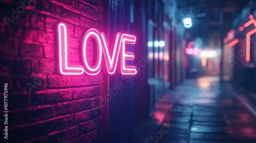 Love Retro Neon Sign on Trendy Background. AI Generative photo