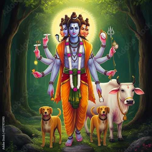 Lord Dattatreya depicted wi...