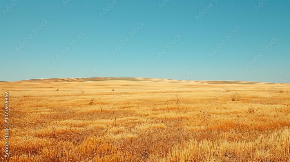 Expansive Field of Golden Grass Under a Clear Blue Sky Expansive Field of Golden Grass Under a Clear Blue Sky
