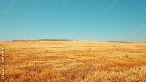 Expansive Field of Golden Grass Under a Clear Blue Sky