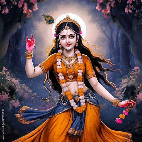 Goddess Radha depicted in a...