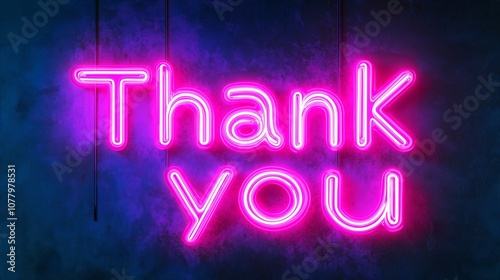 Thank you Retro Neon Sign on Trendy Background. AI Generative