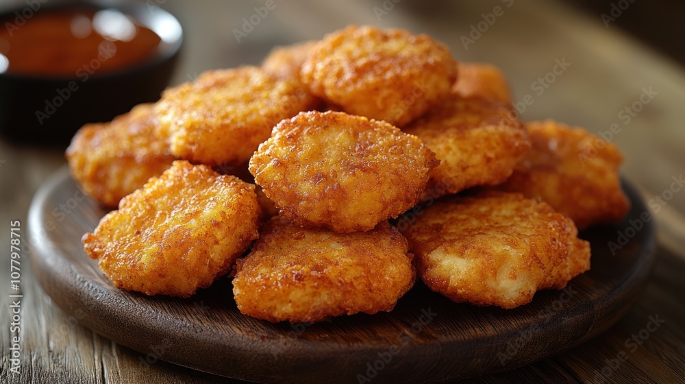 A plate of crispy golden brown cheese curds with a side of dipping sauce. A plate of crispy golden brown cheese curds with a side of dipping sauce.