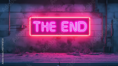 The End Retro Neon Sign on Trendy Background. AI Generative photo