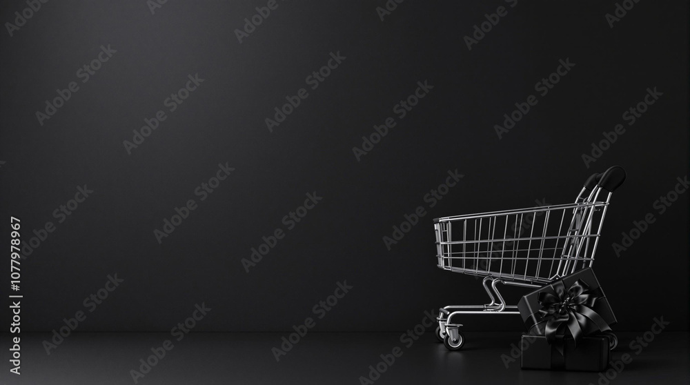 A shopping cart with a black background for black friday sales background A shopping cart with a black background for black friday sales background