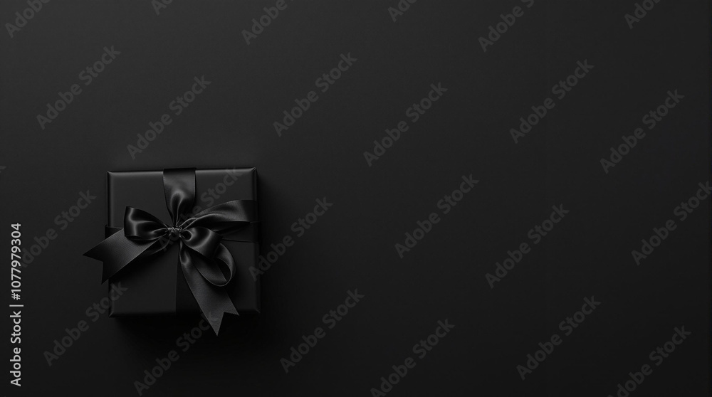 A black gift box with a bow on it for black friday sales background A black gift box with a bow on it for black friday sales background