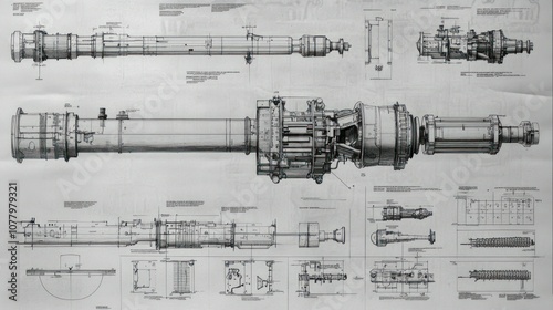 Blueprint of a battleships anti-submarine warfare system, showing sonar arrays, depth charges, and torpedo launchers in technical detail