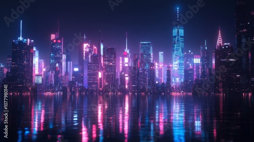 Wallpaper Mural New York City skyline at night with illuminated skyscrapers Torontodigital.ca