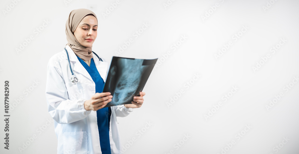Muslim Arab person. The face of a female doctor on an isolated white background. Muslim Arab person. The face of a female doctor on an isolated white background.