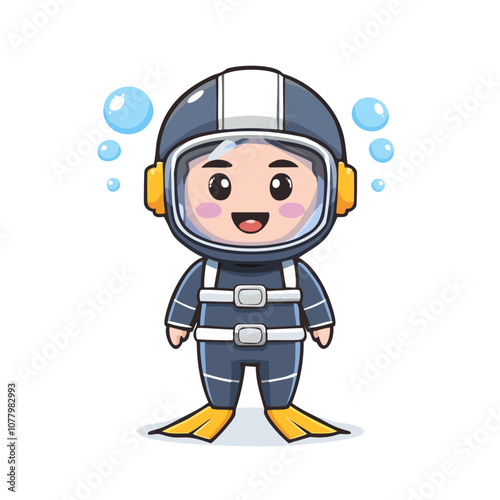 Diver Cute Worker Work Job Profession Professional Occupation Cartoon Character
