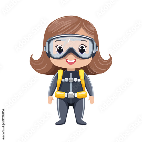 Diver Cute Worker Work Job Profession Professional Occupation Cartoon Character
