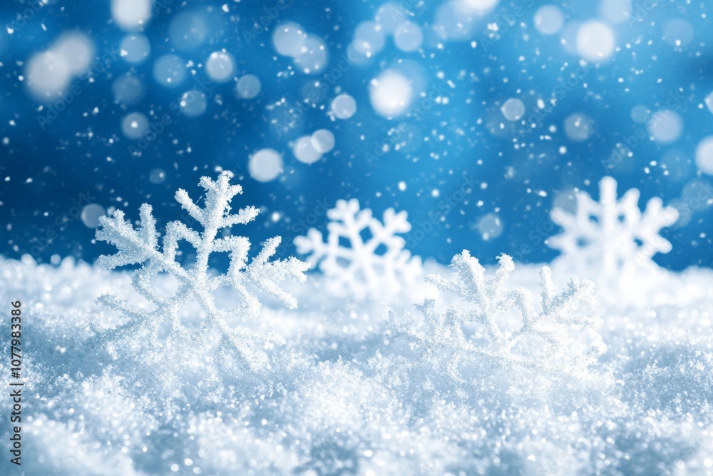 Winter wonderland a captivating scene of blue snowy background adorned with white snowflakes Winter wonderland a captivating scene of blue snowy background adorned with white snowflakes