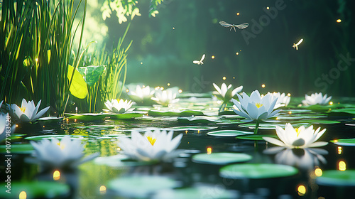 Summer, willow, pond, lotus