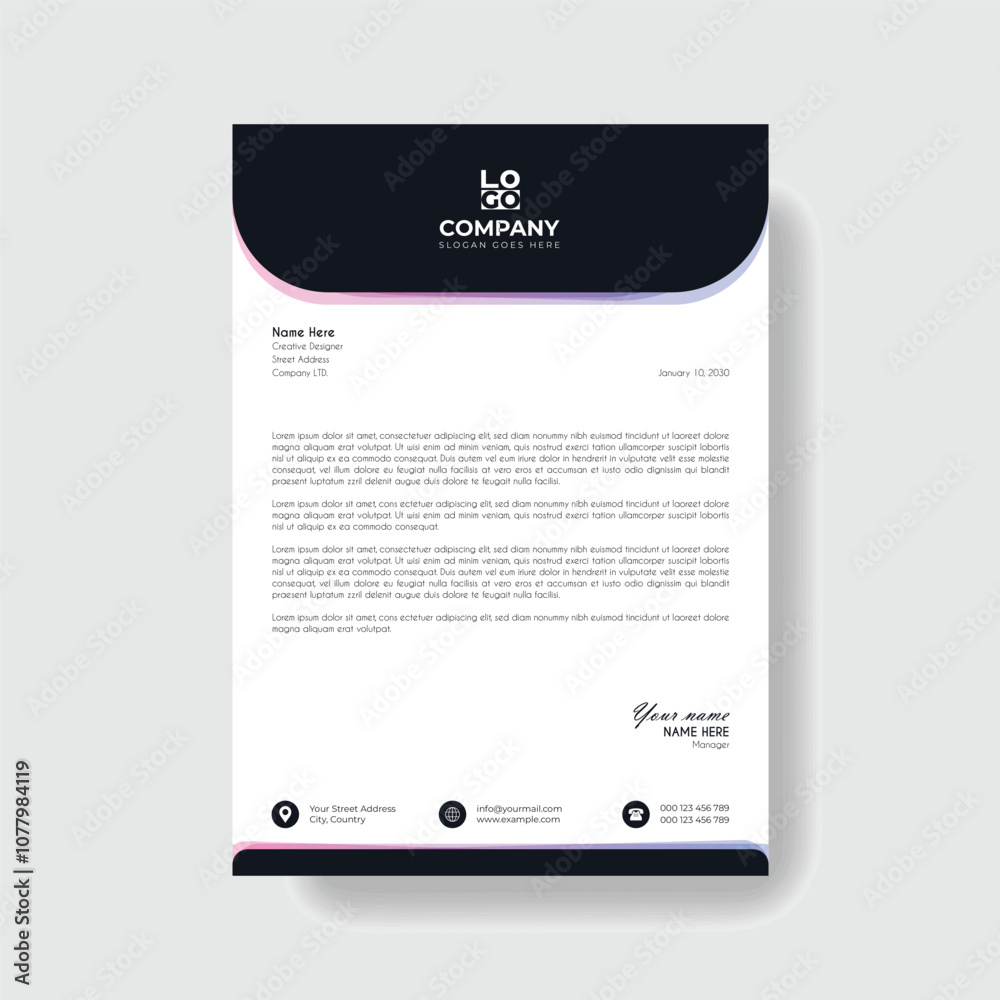 Professional And Creative Modern Corporate Business Letter Head Template.