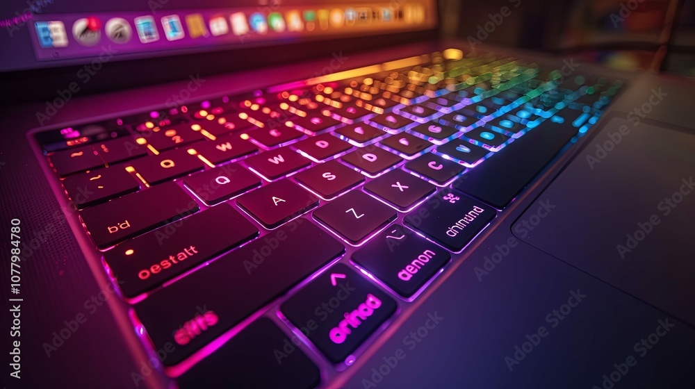 Close-up of a Laptop Keyboard with Rainbow Backlighting Close-up of a Laptop Keyboard with Rainbow Backlighting