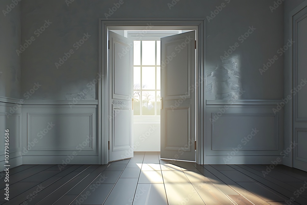 Fototapeta premium Empty room with white walls and wooden floor