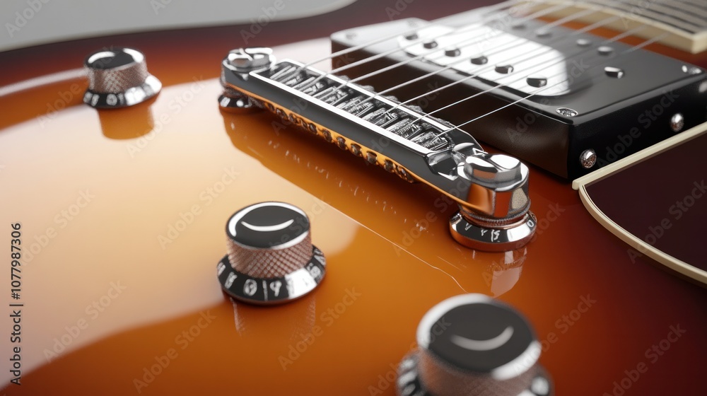 Detailed photorealistic rendering of a guitar's strap buttons, including the placement and screw-in hardware for neck and body mounting Detailed photorealistic rendering of a guitar's strap buttons, including the placement and screw-in hardware for neck and body mounting
