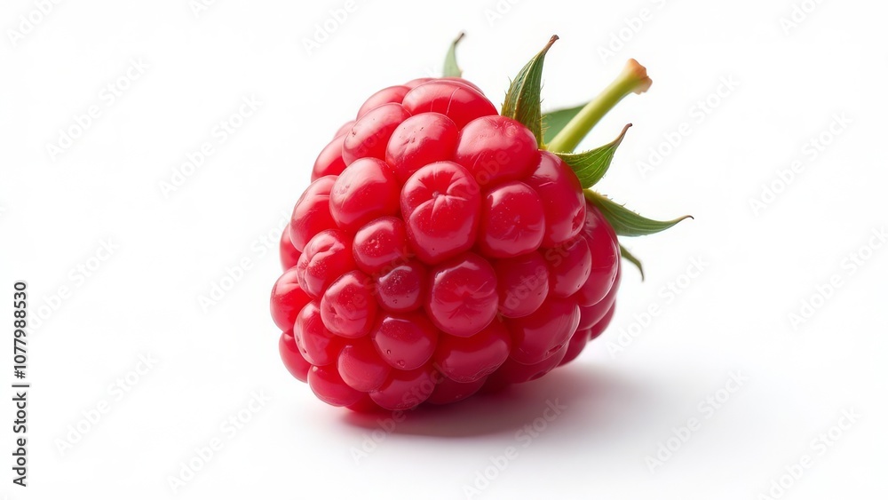 A red raspberry is shown on a white background A red raspberry is shown on a white background