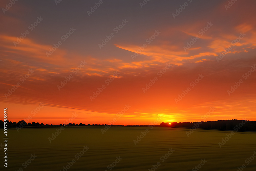 landscape red sky and green meadow sunset landscape red sky and green meadow sunset