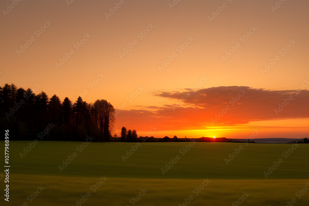 landscape red sky and green meadow sunset landscape red sky and green meadow sunset