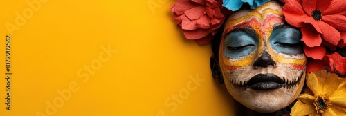 Vibrant colombian barranquilla carnival face paint with bright floral accents photo