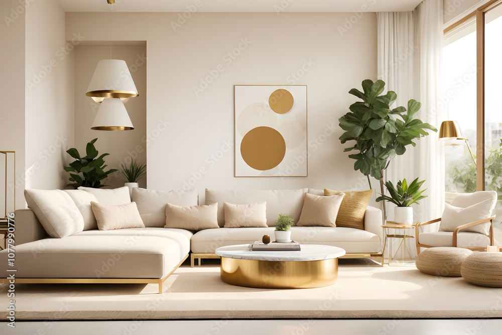 Fototapeta premium Hyper realistic and creative image for modern interior room design with warm and white background