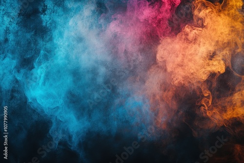 Colorful smoke clouds on black background.