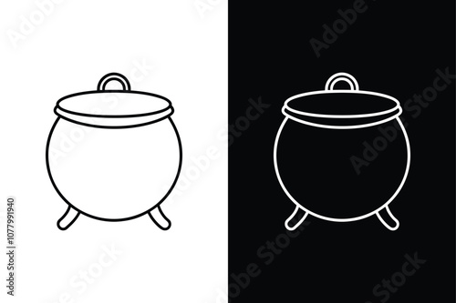 Decorative Witch Cauldron Icon. Magic Potion Line Vector