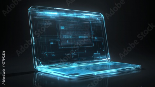 Photorealistic rendering of a laptops display panel, highlighting the LED backlight, LCD screen, and glass layers in a technical blueprint style
