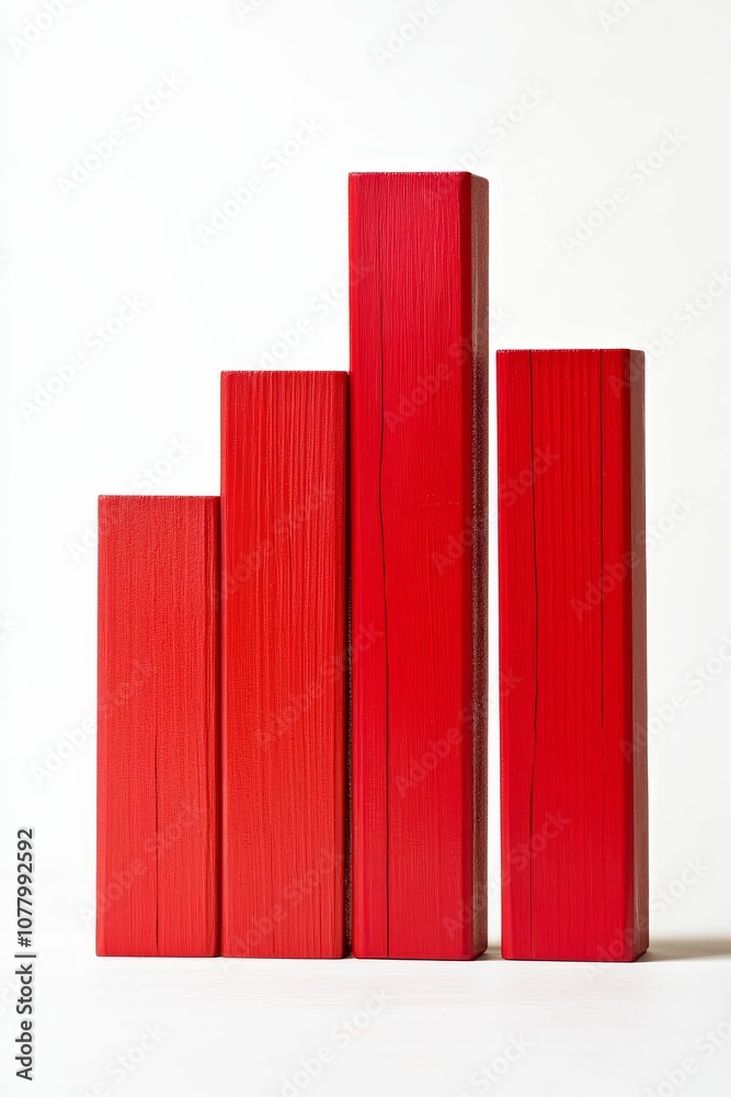 Four red wooden blocks in a row. Four red wooden blocks in a row.