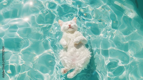 white cat sleeping in water