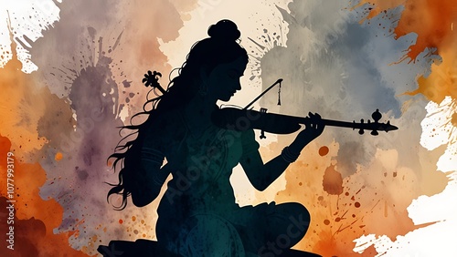 Obraz na płótnie Illustration of the goddess sarasvati for vasant panchami in cartoon style. w salonie