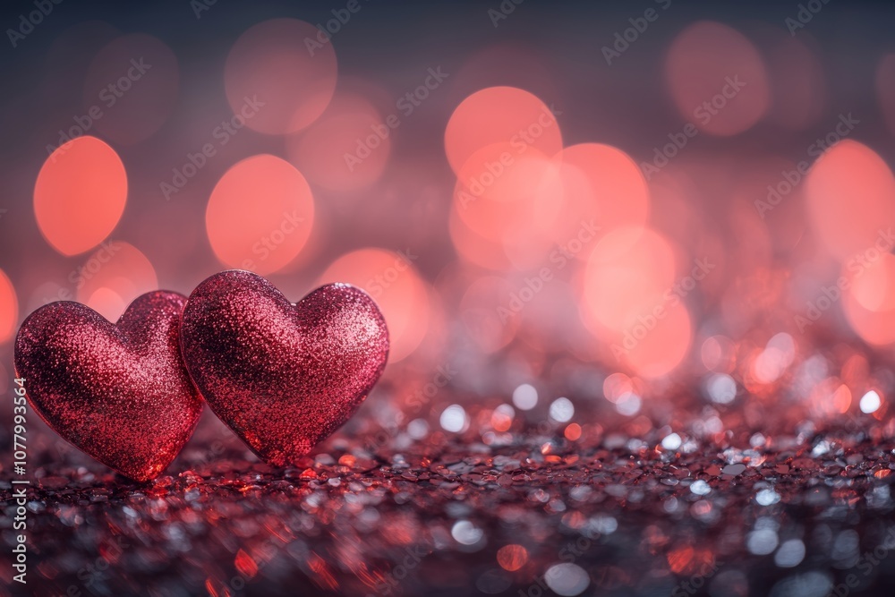 Glittering red hearts on a sparkling background for a romantic celebration and special moments Glittering red hearts on a sparkling background for a romantic celebration and special moments