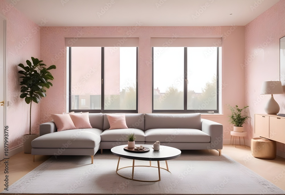 Scandinavian living room interior design zoom background,Doodle patterned wallpaper graphics Scandinavian living room interior design zoom background,Doodle patterned wallpaper graphics