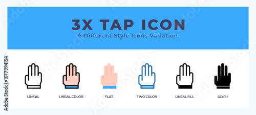 3x tap icon set with different styles. Design elements for logo. Vector illustration.