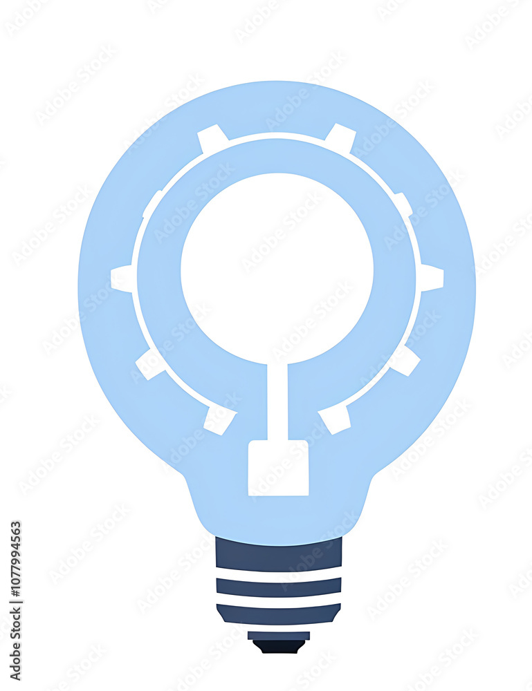 “Flat Icon of a Lightbulb with Gear Inside” – A Minimalist 2D Flat Illustration Representing Innovation and Ideas with Technical Elements, on a White Background “Flat Icon of a Lightbulb with Gear Inside” – A Minimalist 2D Flat Illustration Representing Innovation and Ideas with Technical Elements, on a White Background