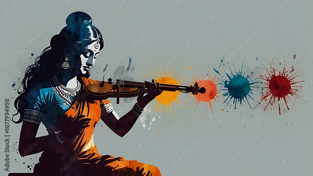Illustration of the goddess sarasvati for vasant panchami in cartoon style.
