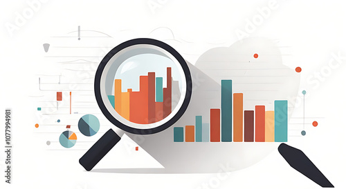  “2D Flat Icon of a Magnifying Glass with a Chart” – A Minimalistic Flat Design Icon Representing Search and Data Analysis, on a White Background