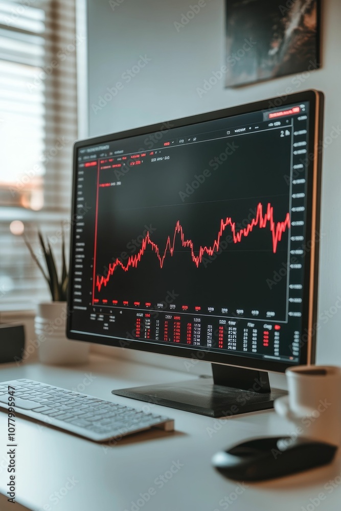 Computer screen displaying a red stock chart. Computer screen displaying a red stock chart.