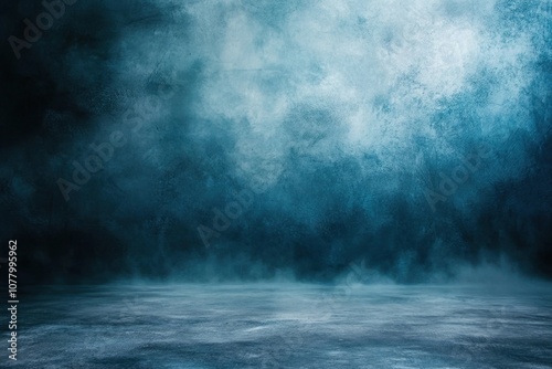 Dark blue background with smoke and fog.