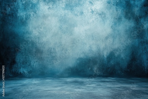 Dark blue concrete studio background with fog.