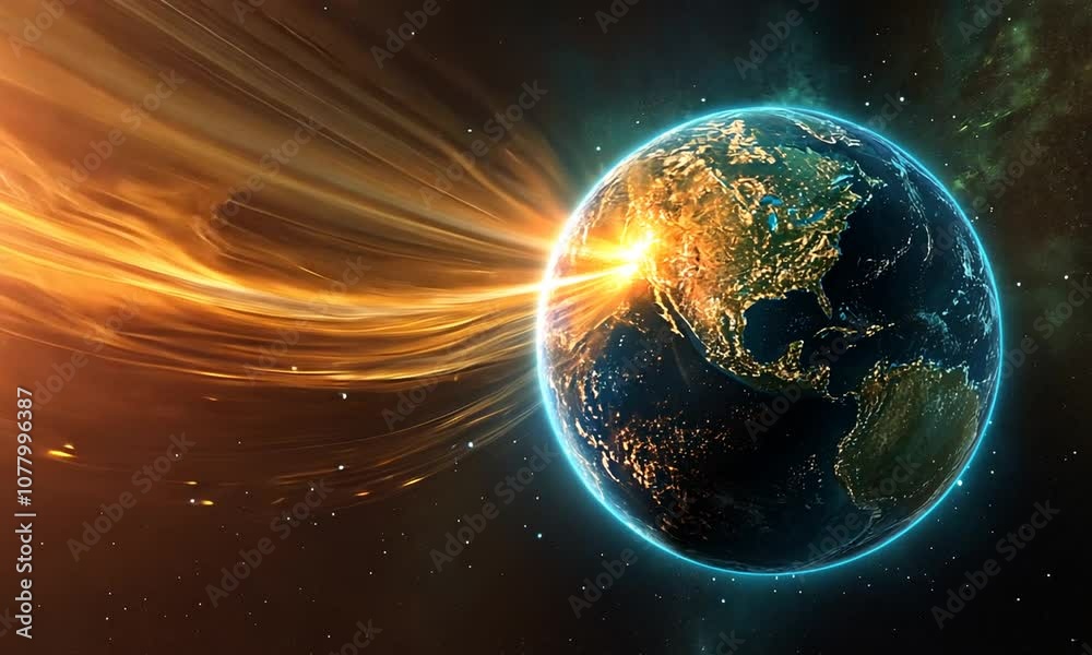 Earth Illuminated by a Stream of Light in Space Earth Illuminated by a Stream of Light in Space