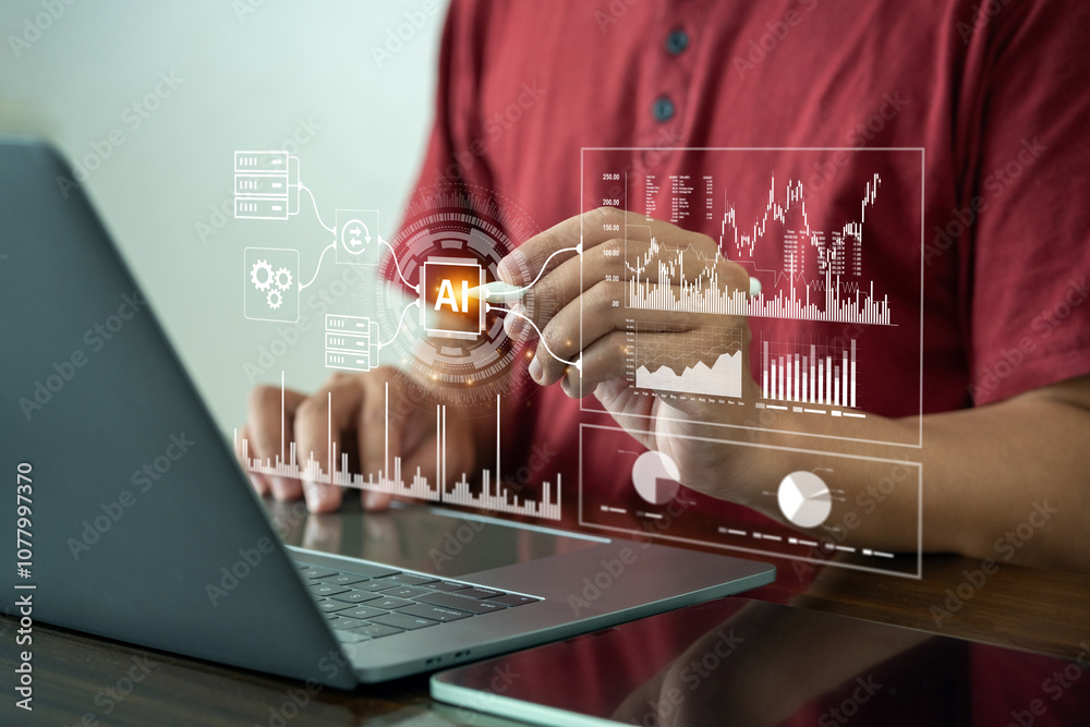 © Wanan - AI, data analysis. Business people use AI to analyze financial related data. big data Complex performance measurement With modern innovative technology