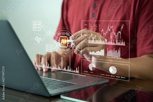 AI, data analysis. Business people use AI to analyze financial related data. big data Complex performance measurement With modern innovative technology