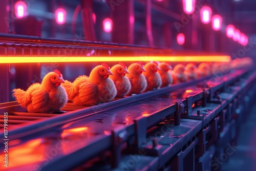 factory lines for feeding and caring for broiler chickens