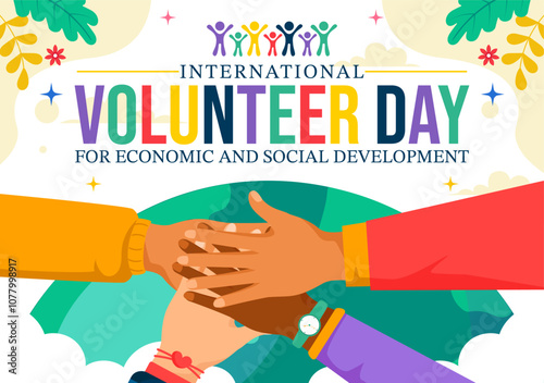 International Volunteer Day for Economic and Social Development Vector Illustration on December 5, featuring Helping Hands in a Flat Background
