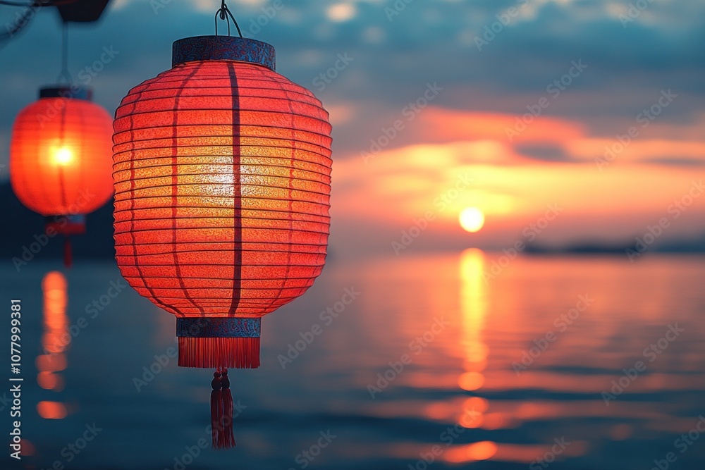 Obraz premium Red Lanterns at Sunset