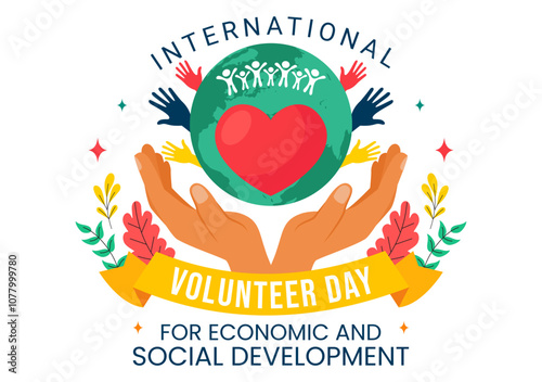 International Volunteer Day for Economic and Social Development Vector Illustration on December 5, featuring Helping Hands in a Flat Background