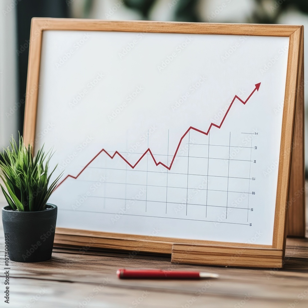 Upward trending graph on a framed whiteboard. Upward trending graph on a framed whiteboard.